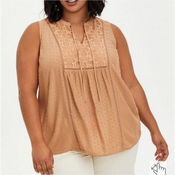 Torrid -374 Swiss Dot Crochet Inset Tank‎ Indian Tan Women's Plus size 2 - 2X - Picture 3 of 10